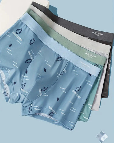 Men's Silk-Feel Penguin Print Boxer Briefs – penguin print boxers in several colours, stacked