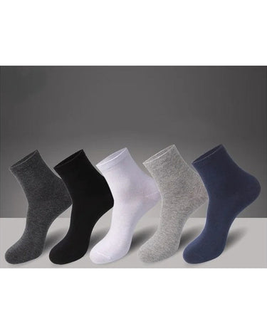 Men's Cotton Dress Socks – pack of 5 pairs, 1x charcoal + 1x black + 1x white + 1x light grey + 1x navy blue