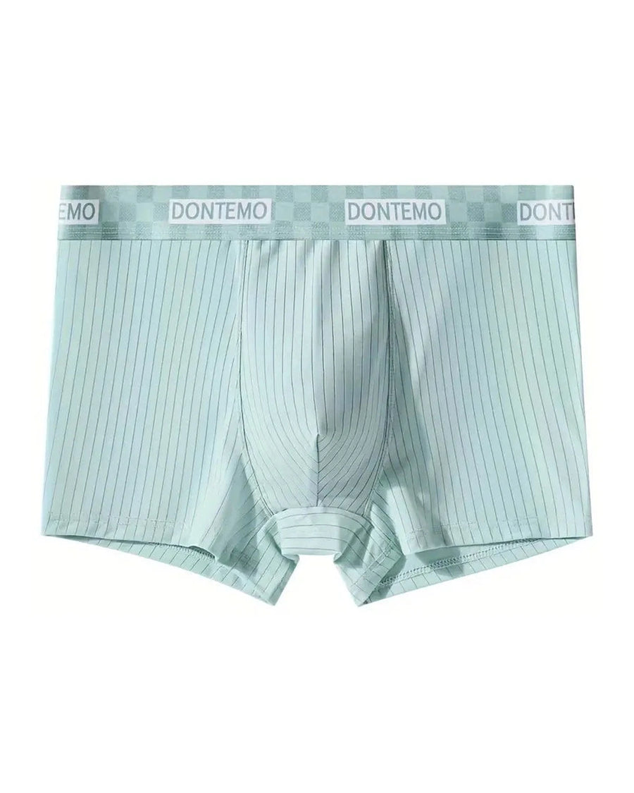 Cuecas boxer de homem efeito seda às riscas finas – boxer verde-água, vista de frente