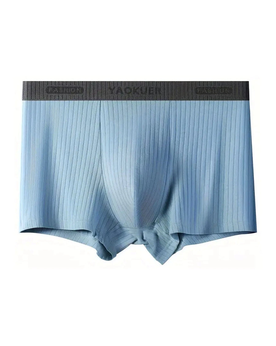 Men's Ribbed Cotton Boxer Briefs with Hemless Leg – light blue boxer, front view