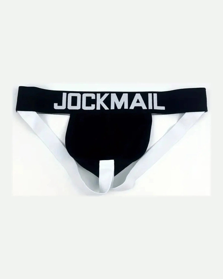 Férfi pamut jockstrap széles derékpánttal – fekete jockstrap, elölnézet