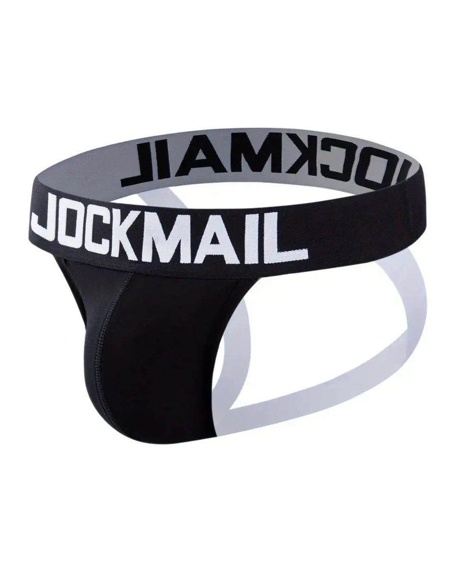 Men's Cotton Jockstraps with Wide Waistband – black jockstrap, side view