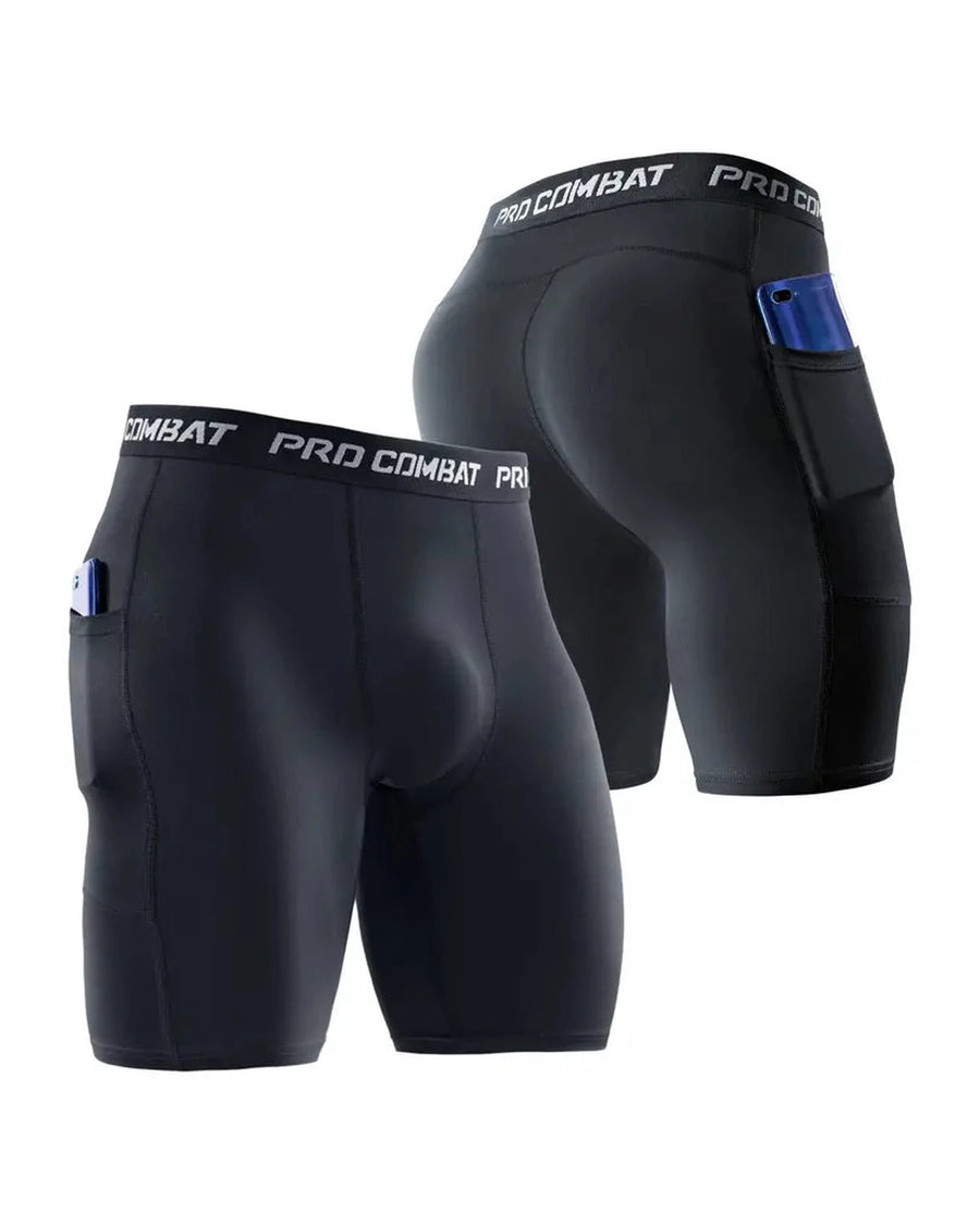 Boxer sportivi uomo a gamba lunga con tasca – boxer sportivo nero, davanti e dietro