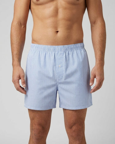 Men's Check Striped Cotton Boxer Shorts – worn, front view