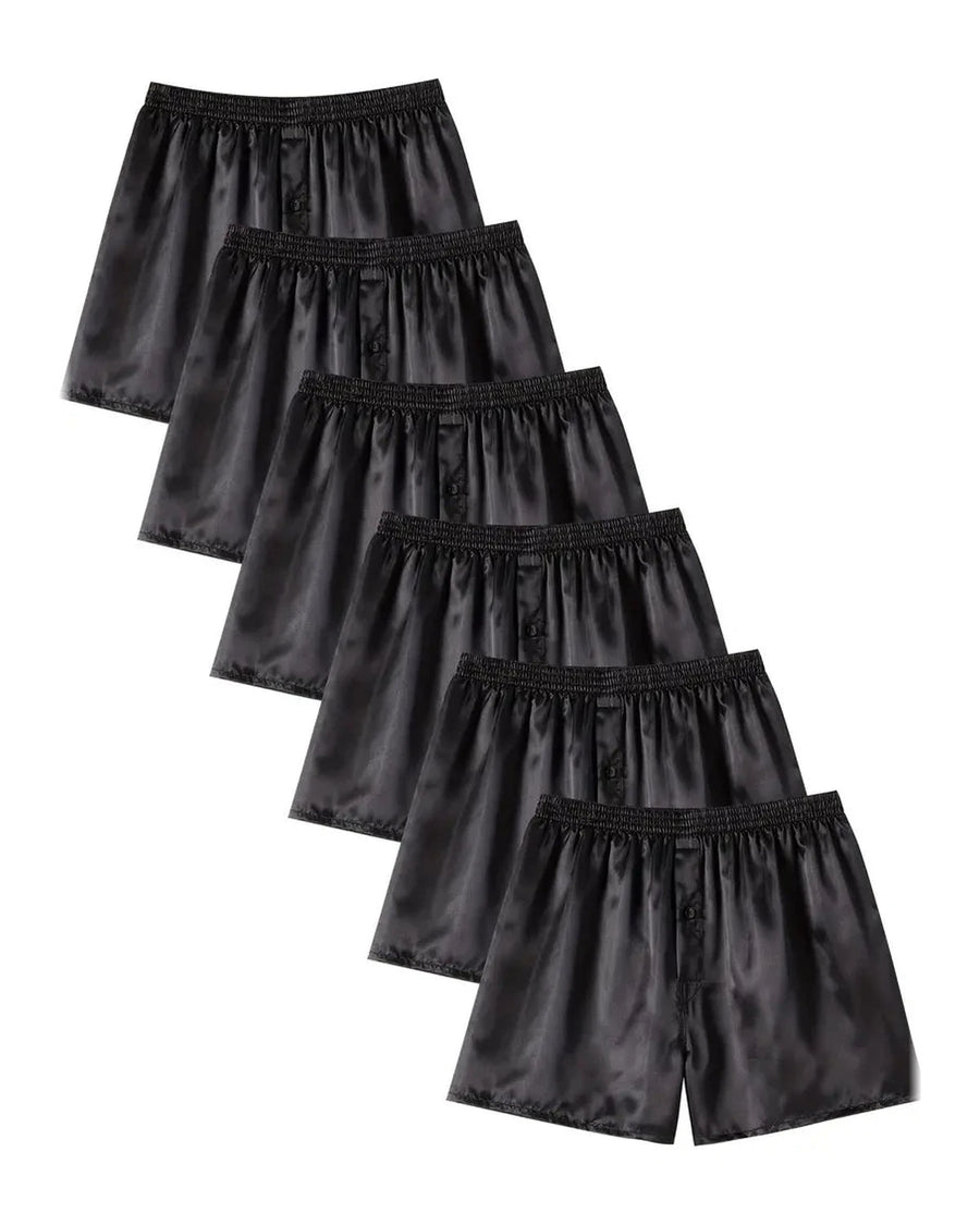 Men's Satin Boxer Shorts with Button Fly – 6 black satin boxers