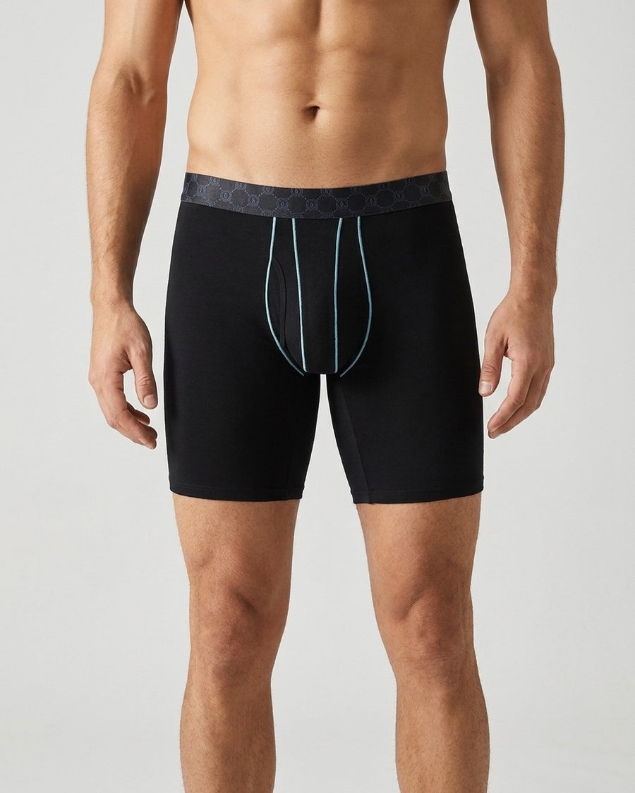 Boxer lunghi uomo in bambù con tasca – indossato, davanti