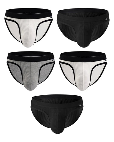 Herren Slips mit niedriger Taille – Packung mit 5 Stück, 2x weiß/schwarz + 2x schwarz + 1x grau/schwarz