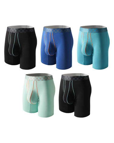 Boxer lunghi uomo in bambù con tasca – confezione da 5 pezzi, 2x nero + 1x blu royal + 1x turchese + 1x verde menta