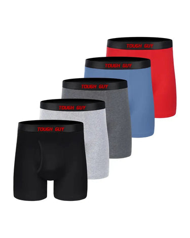 Sportsboxershorts til mænd i bomuld med gylp – mix af 5 farver: sort, lysegrå, mørkegrå, blå, rød