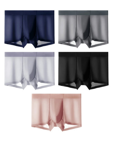 Men's Seamless Mid-Rise Silky Microfibre Boxer Briefs – pack of 5 pieces, 1x navy blue + 1x charcoal + 1x light grey + 1x black + 1x pink