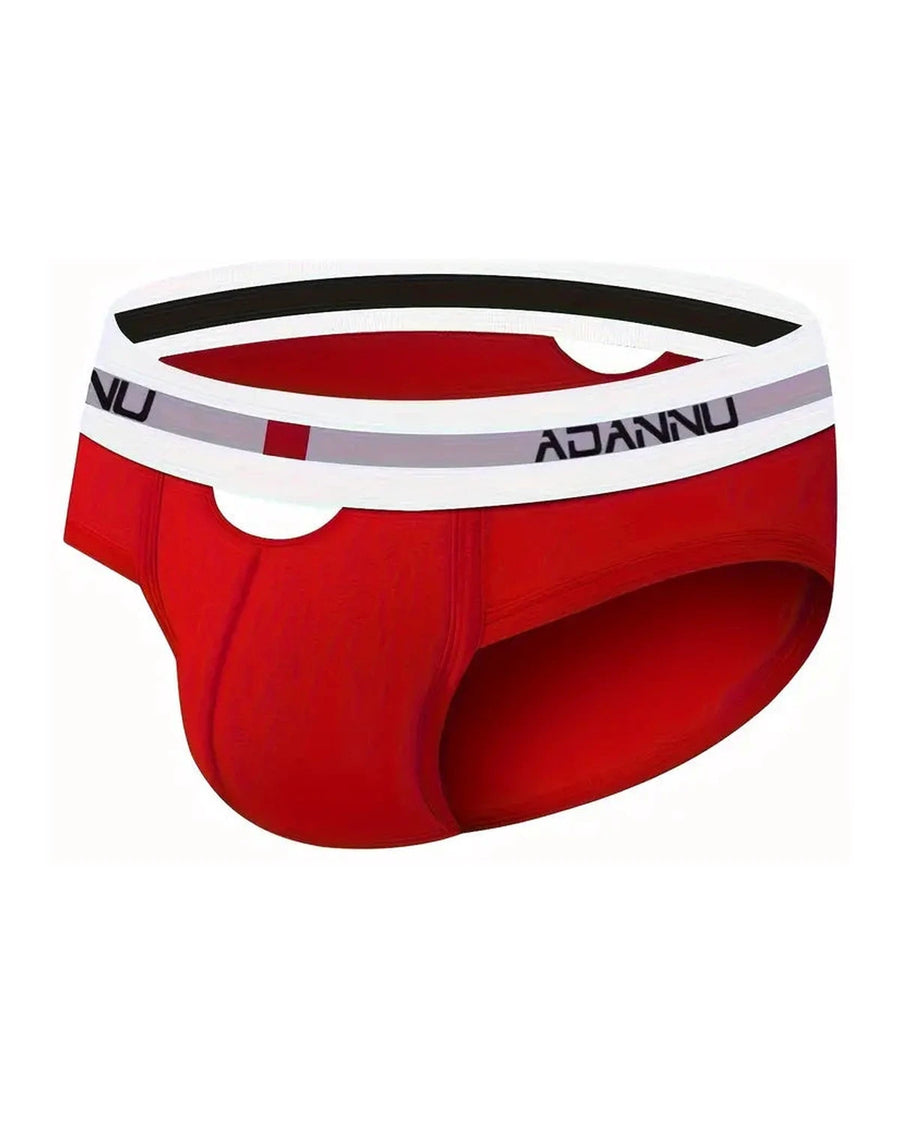 Men's Low-Rise Cotton Briefs in Colours – red brief, side view