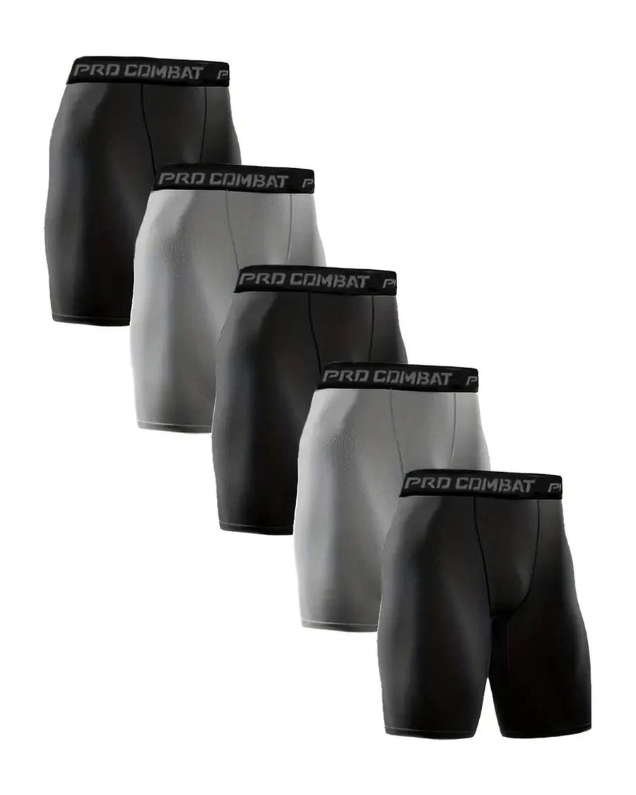 Men's Long-Leg Stretch Sports Boxers – pack of 5: 3 black, 2 grey