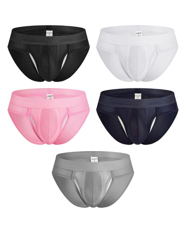 Ademende mesh slips heren – pakket van 5 stuks, 1x zwart + 1x wit + 1x roze + 1x marineblauw + 1x grijs