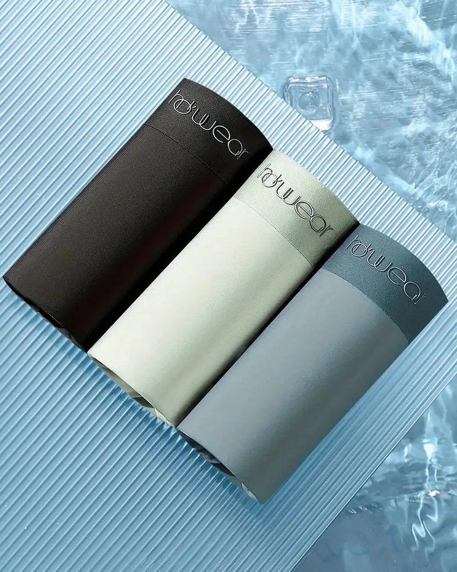 Men's Smooth Seamless Boxer Briefs – 3 boxers rolled up: black, mint green and grey blue