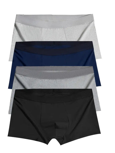 Sømløse herreboxershorts i stretchbomuld – de 4 boxershorts stablet: lysegrå, marineblå, grå, sort
