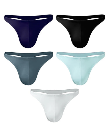 Men's Low-Rise Tanga Briefs – pack of 5 pieces, 1x navy blue + 1x black + 1x petrol + 1x light blue + 1x white