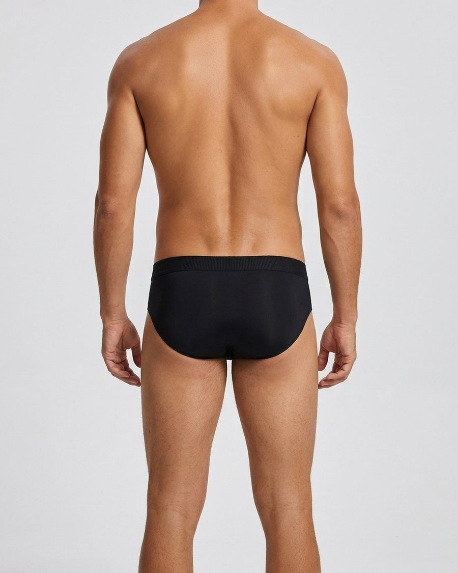 Men's Low-Rise Solid Colour Silky Microfibre Briefs – worn, back view