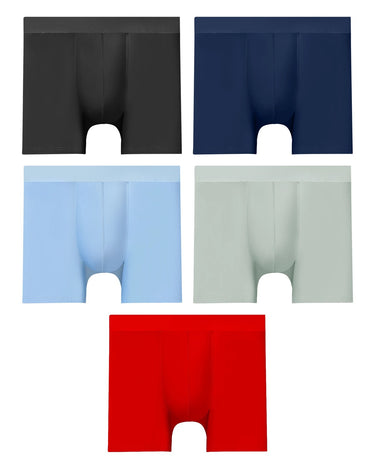Boxer lunghi uomo in microfibra effetto seta sportivi – confezione da 5 pezzi, 1x nero + 1x blu navy + 1x azzurro + 1x grigio salvia + 1x rosso