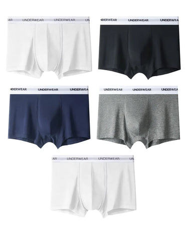Men's Stretch Cotton Boxer Briefs – pack of 5 pieces, 2x white + 1x black + 1x navy blue + 1x grey