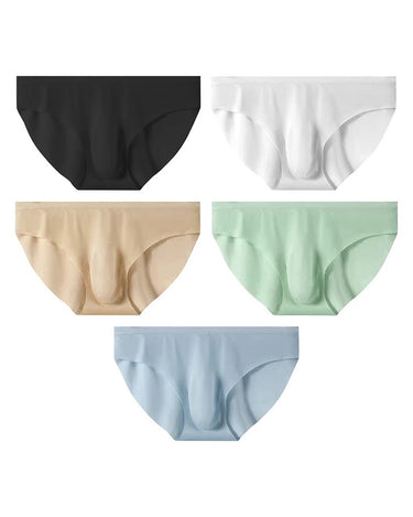 Men's Seamless Sheer Silky Microfibre Briefs – pack of 5 pieces, 1x black + 1x white + 1x beige + 1x mint green + 1x light blue