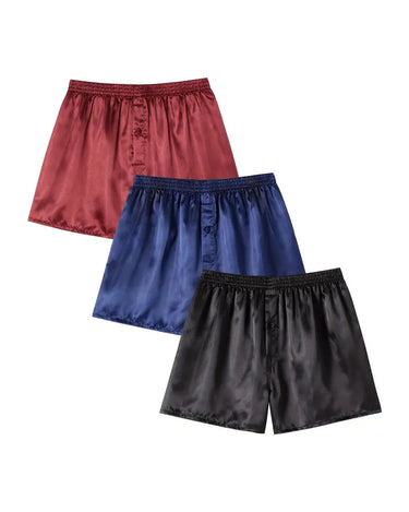 Men's Satin Boxer Shorts with Button Fly – 3 satin boxers: red, navy blue, black