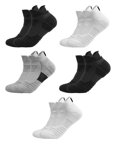 Herren Sportsocken aus Baumwolle, geruchshemmend – Packung mit 5 Paar, 2x schwarz + 2x weiß + 1x grau