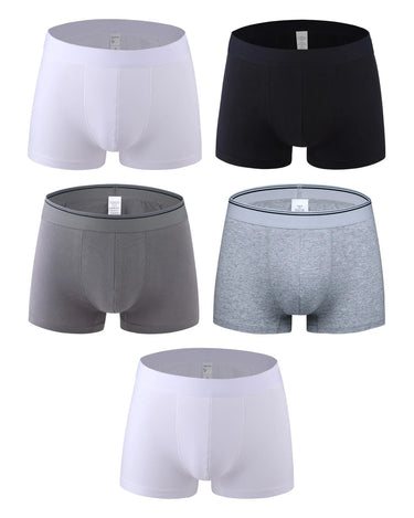 Ensfarvede herreboxershorts i bomuld – pakke med 5 stk., 2x hvid + 1x sort + 1x grå + 1x lysegrå meleret