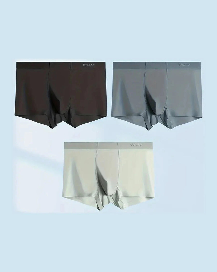 Men's Smooth Seamless Boxer Briefs – black, grey blue and mint green boxers laid flat