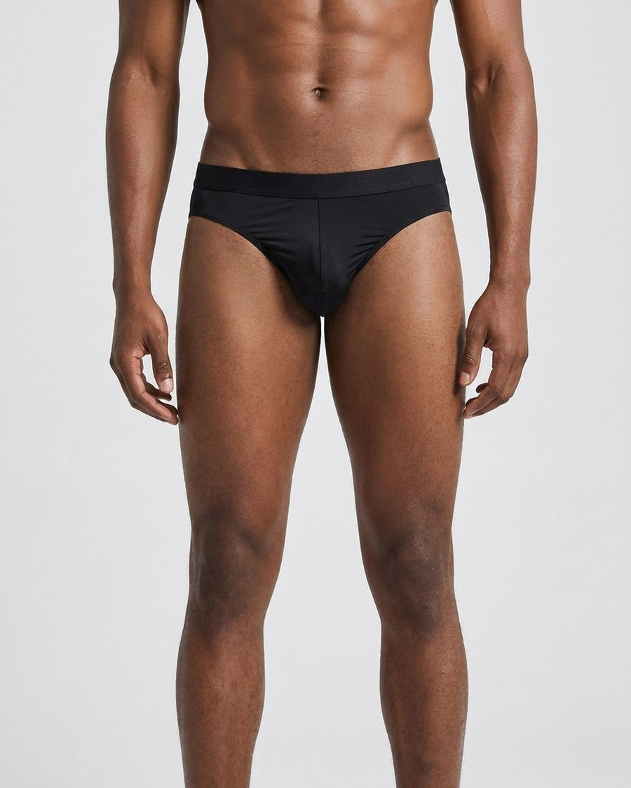 Men's Low-Rise Silky Microfibre Briefs – worn, front view
