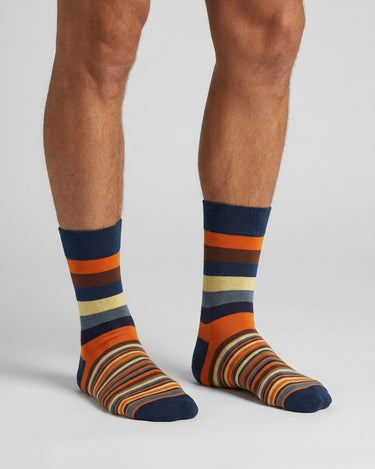 Men's Striped Combed Cotton Dress Socks – worn, front view