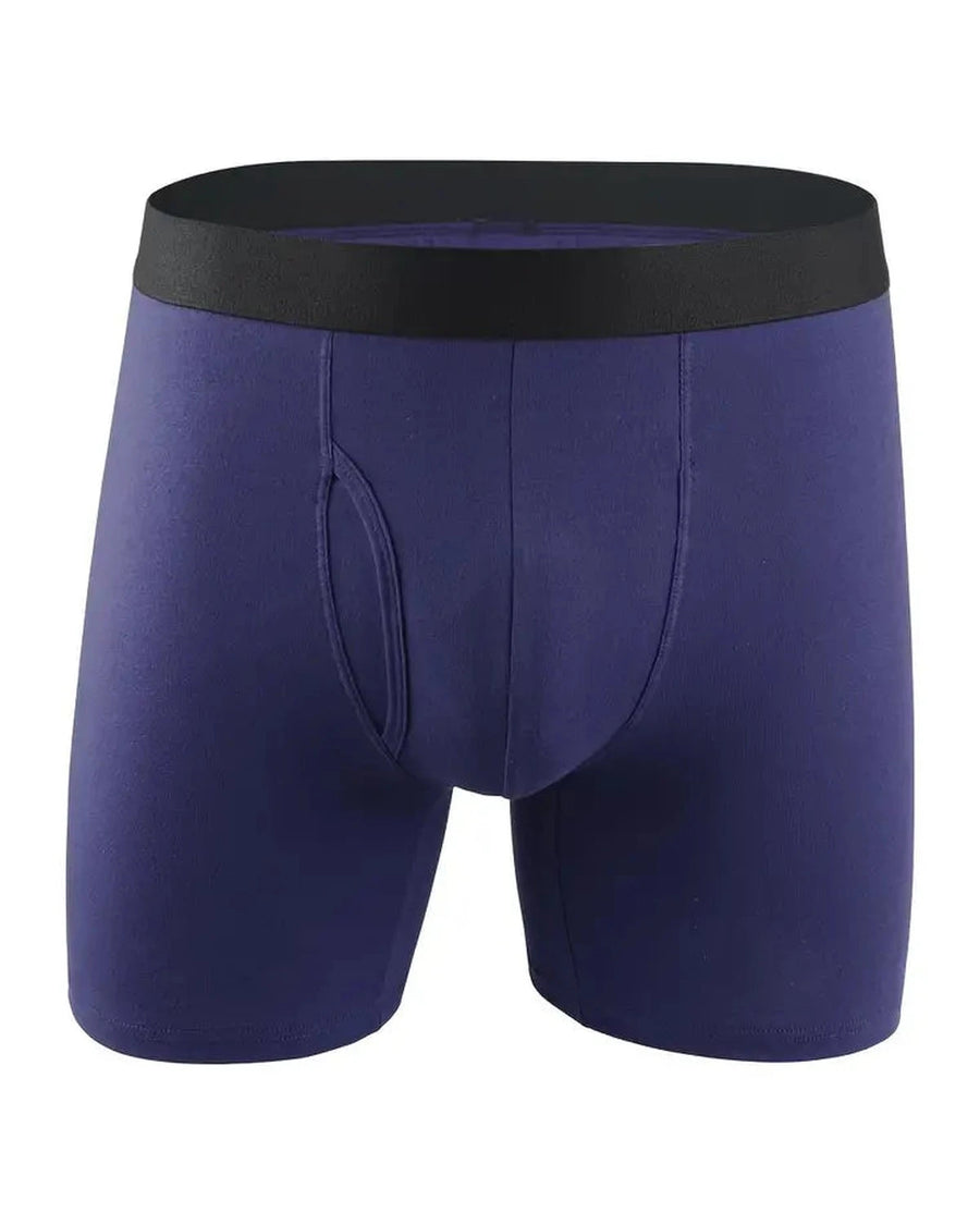Lange boxershorts heren van katoen en microvezel – marineblauwe boxer, voorkant