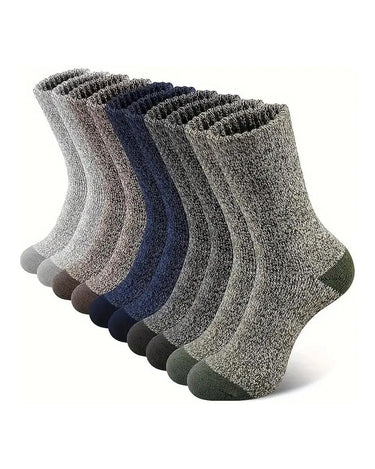 Calze termiche uomo in lana merino imbottite – confezione da 5 paia, 1x grigio chiaro + 1x marrone + 1x blu + 2x grigio scuro