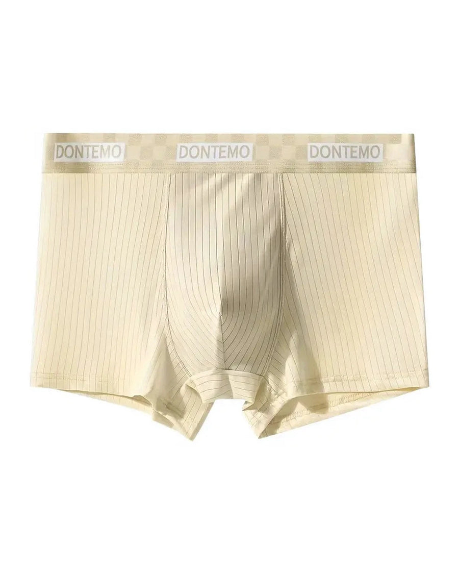 Men's Silk-Feel Pinstripe Boxer Briefs – cream boxer, front view