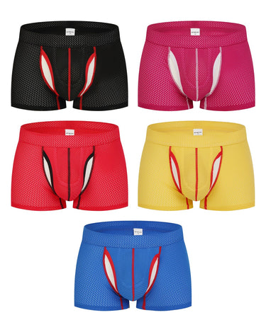 Sportsboxershorts for menn i mesh – pakke med 5 stk., 1x svart/rød + 1x fuchsia + 1x rød/svart + 1x gul + 1x kongeblå