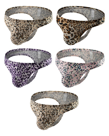 Herentanga met luipaardprint – pakket van 5 stuks, 2x beige + 1x bruin + 1x paars + 1x roze
