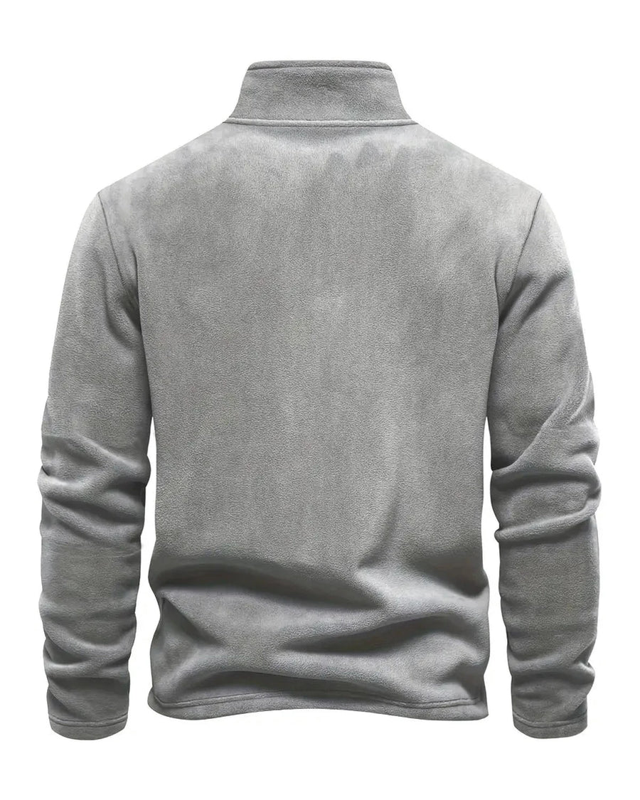 Jersey polar gris con media cremallera, vista trasera