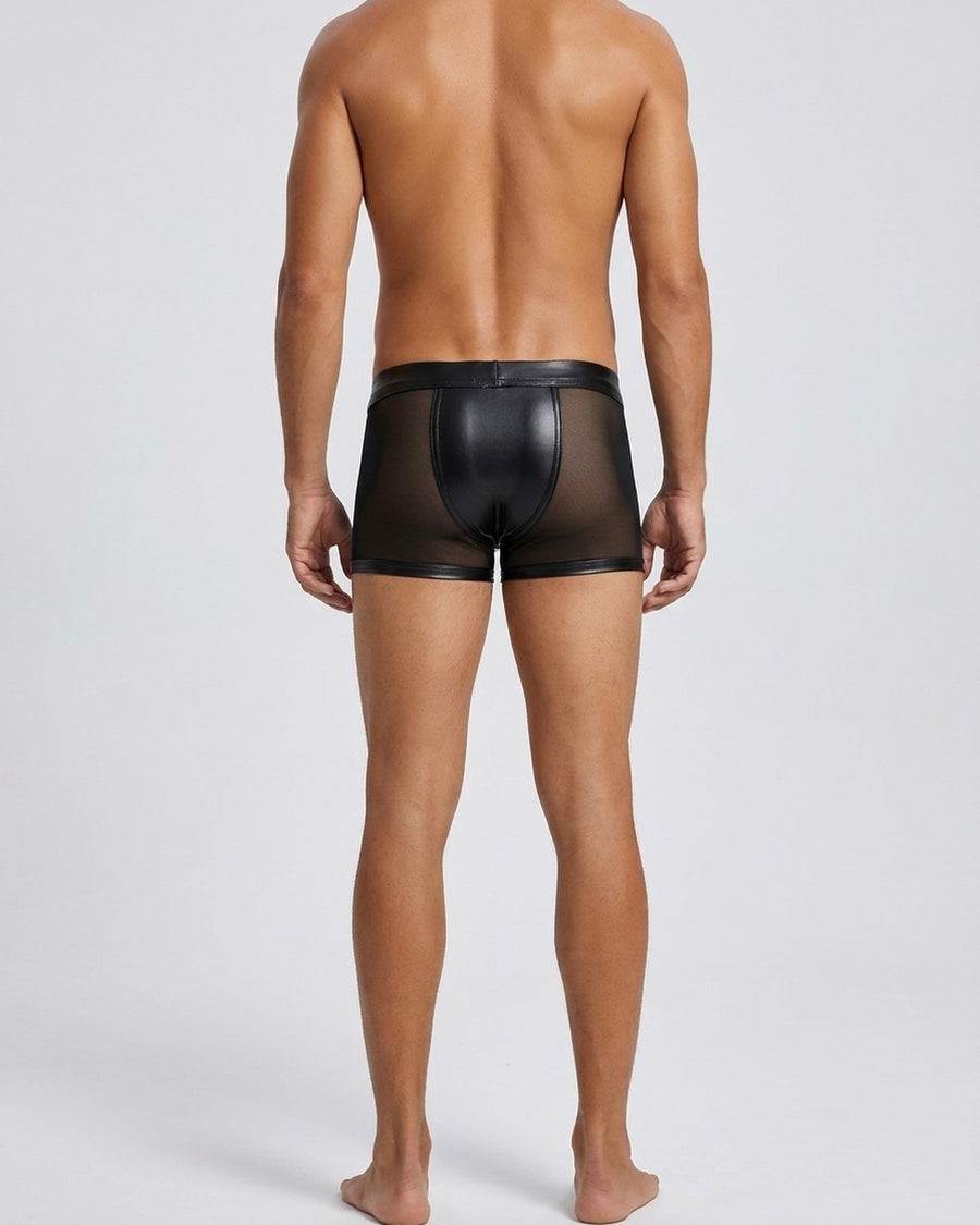 Gennemsigtige herreboxershorts i net – båret, set forfra