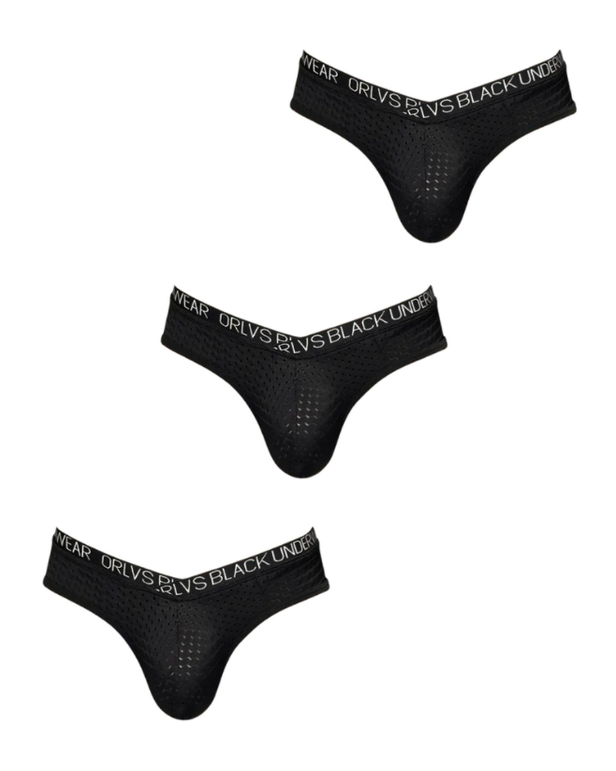Men's V-Cut Perforated Mesh Briefs – 3 black V-cut briefs