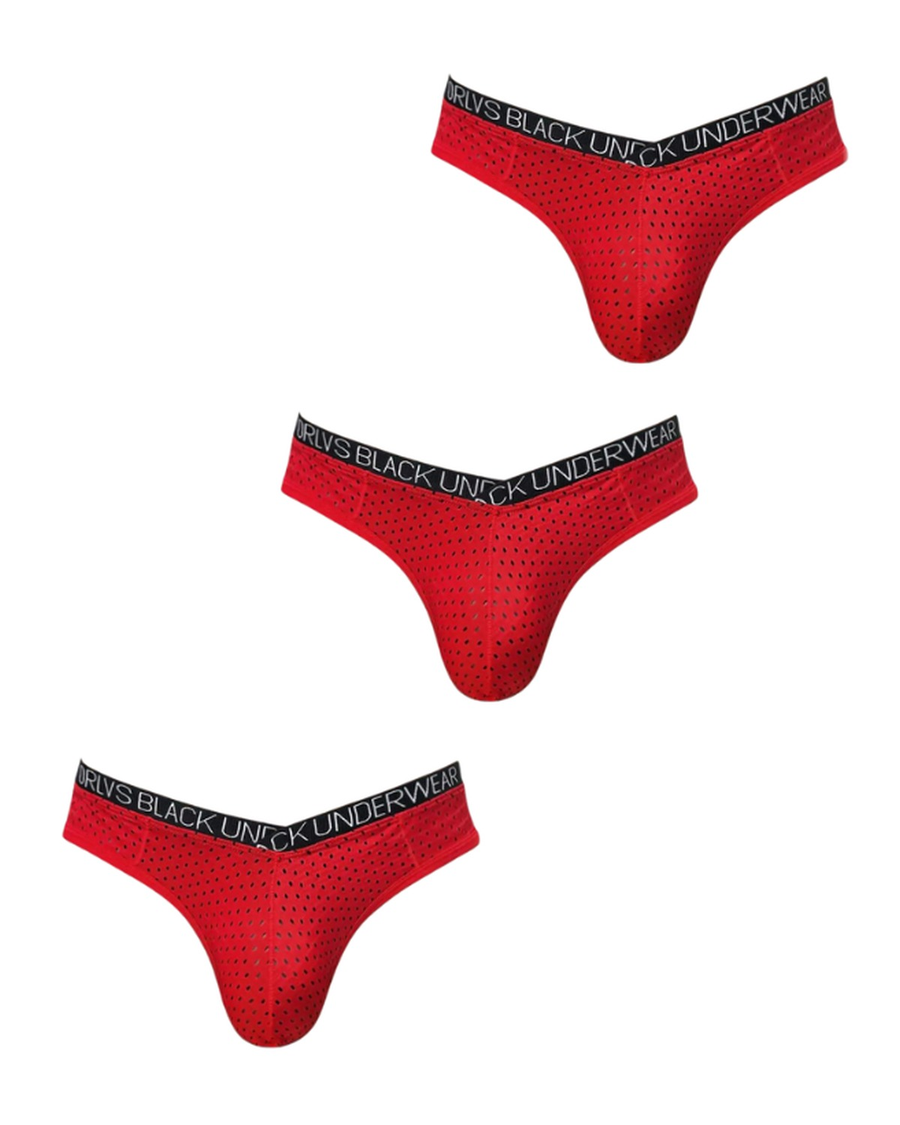 Slip homme échancré en V en maille ajourée – 3 slips échancrés en V rouges