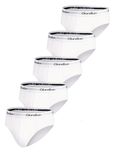 Slips de homem brancos de cintura baixa elásticos – 5 slips brancos alinhados
