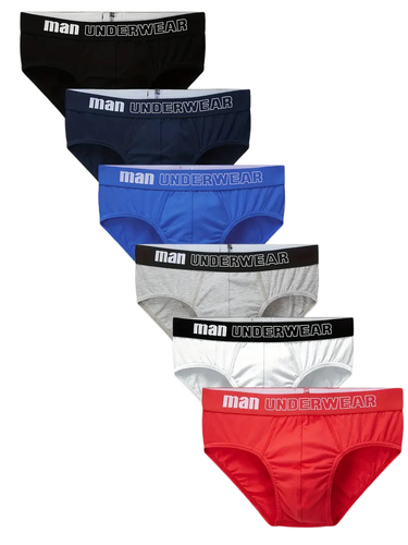 Men's Plain Stretch Cotton Briefs – 6 briefs: black, navy blue, blue, grey, white and red