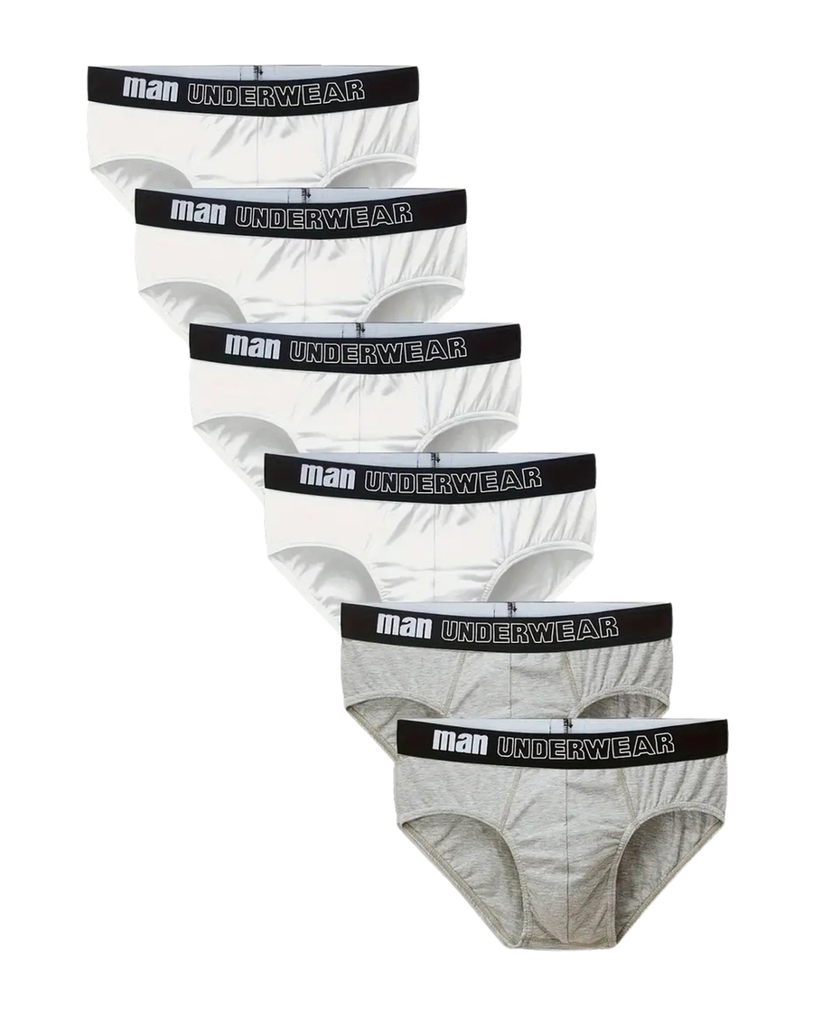 Men's Plain Stretch Cotton Briefs – 4 white and 2 grey briefs