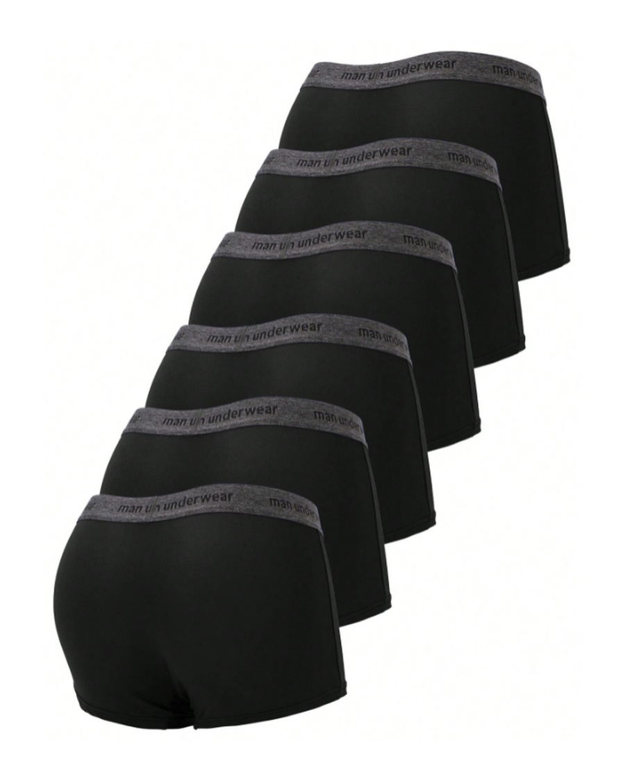 Ensfarvede herreboxershorts med stretch – 6 sorte boxershorts, bagfra