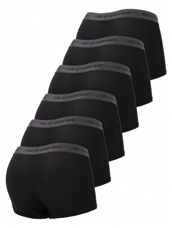 Men's Plain Stretch Boxer Briefs – 6 black boxers, back