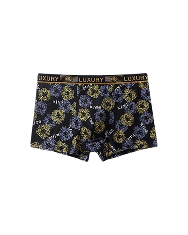 Men's Baroque Print Boxer Briefs – black and gold boxer, front