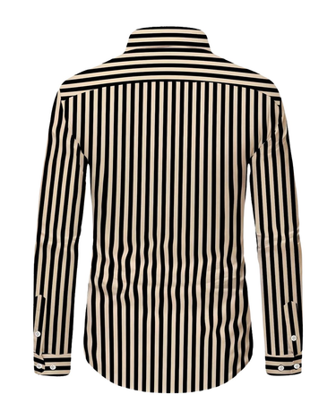 Black and beige striped shirt, back view