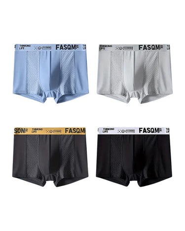Herren Boxershorts in Übergrößen mit Mesh-Einsätzen – 4 Boxershorts in großen Größen: Hellblau, Hellgrau, Dunkelgrau und Schwarz