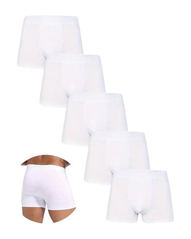 Hvide herreboxershorts i stretchbomuld – 5 hvide boxershorts på række