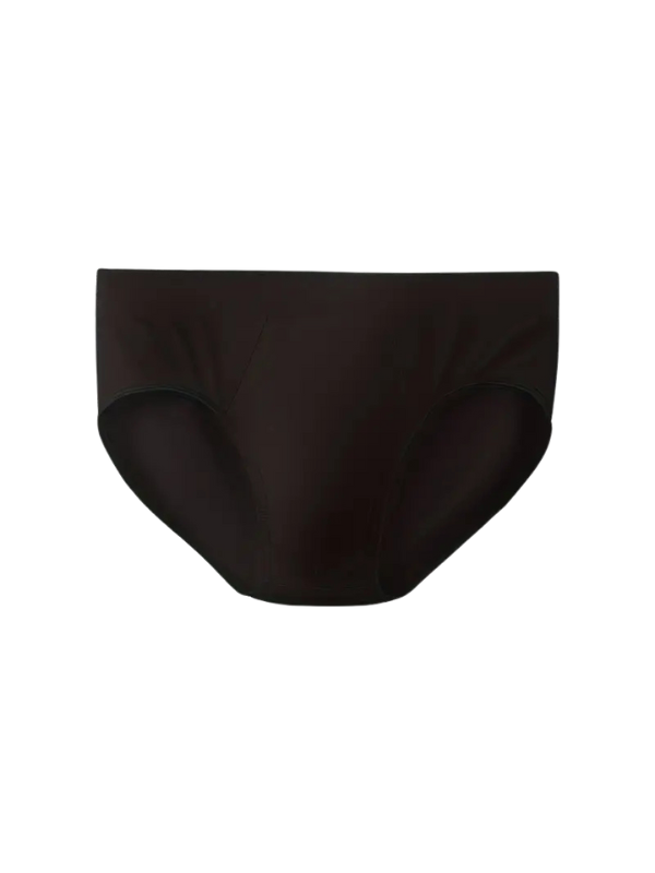 Men's Thin Silk-Feel Microfibre Briefs – black brief laid flat, front view