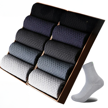 Bamboe sokken heren – herensokken van bamboevezel in hun doos, zwart, blauw en grijstinten